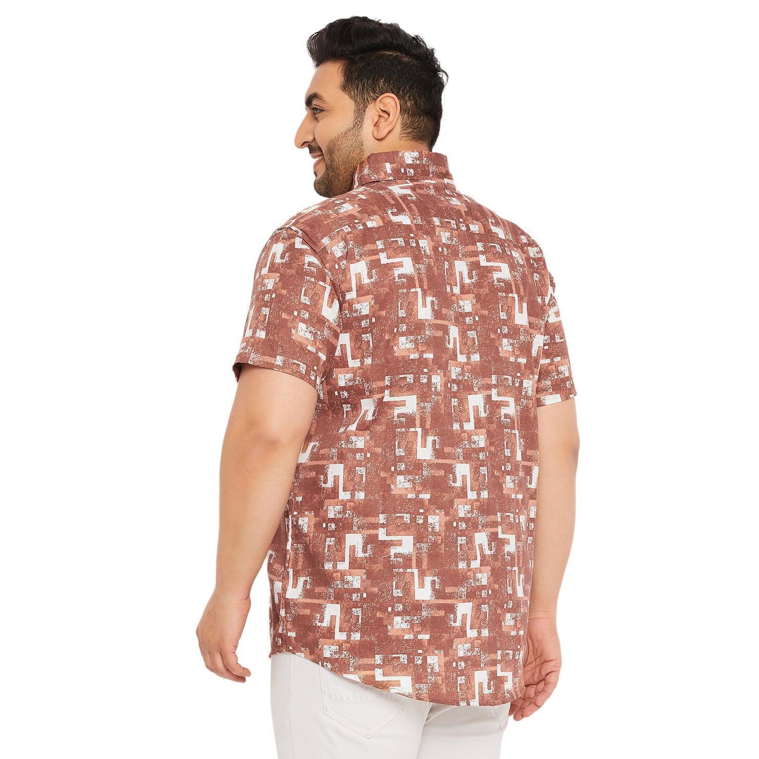 Men Plus Size Hakoba-Brown Printed Shirt - Image 5