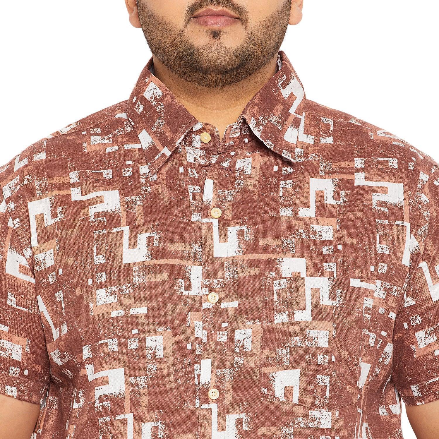 Men Plus Size Hakoba-Brown Printed Shirt - Image 6