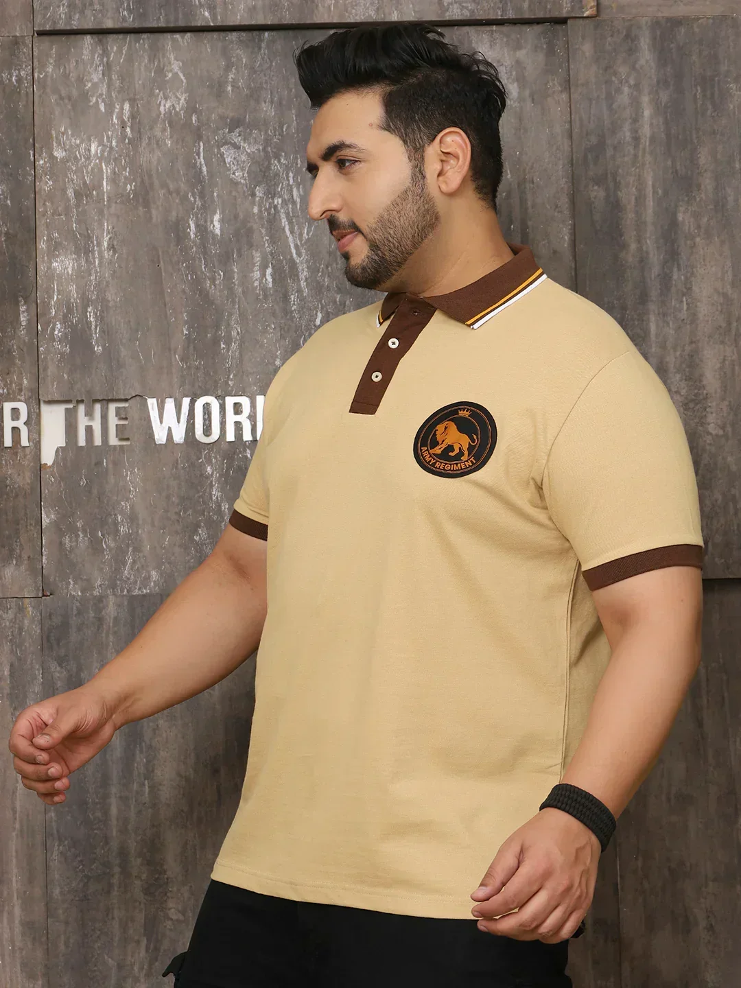 Men Plus Size Harajuku Solid Beige Polo Tshirt - Image 4