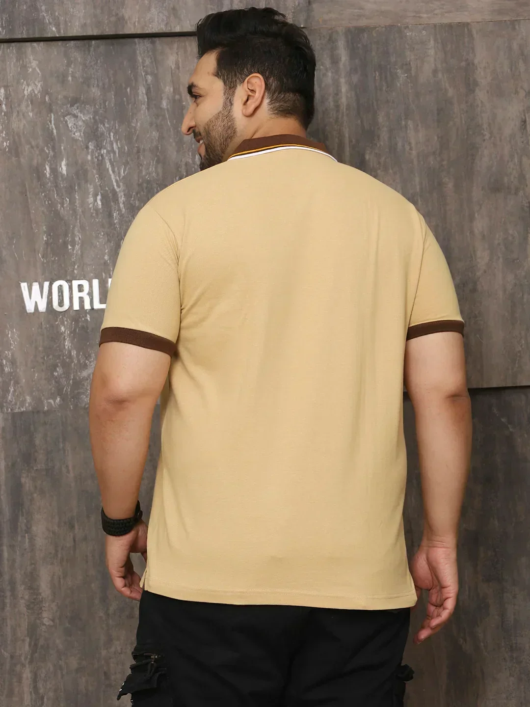 Men Plus Size Harajuku Solid Beige Polo Tshirt - Image 6