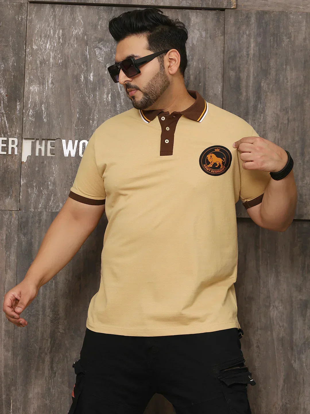 Men Plus Size Harajuku Solid Beige Polo Tshirt - Image 8