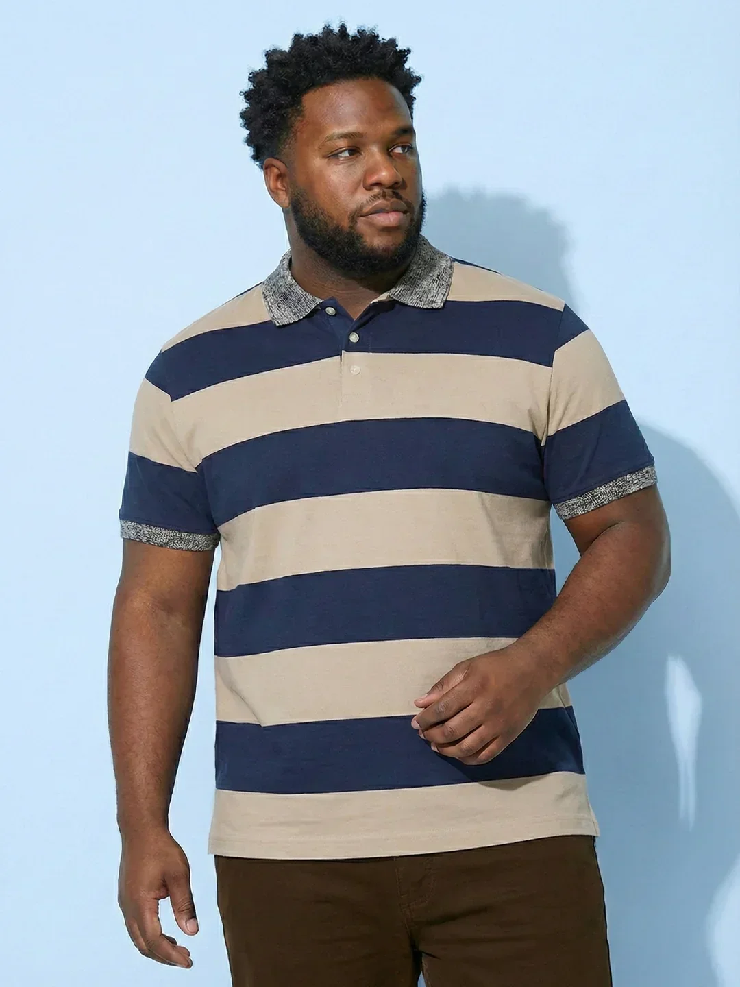 Men Plus Size Harbor Multicolor Striped Polo Tshirt - Image 2