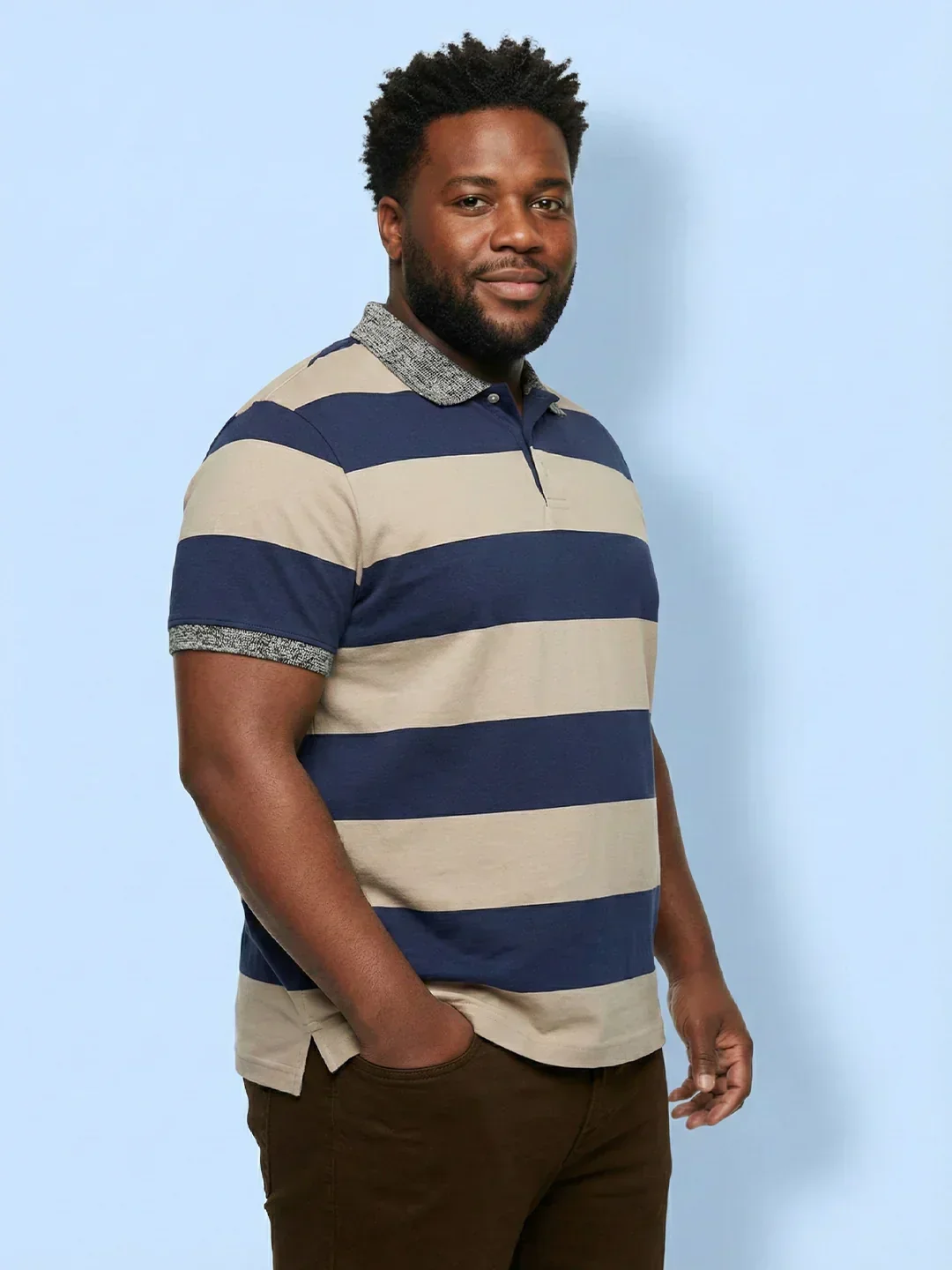 Men Plus Size Harbor Multicolor Striped Polo Tshirt - Image 3