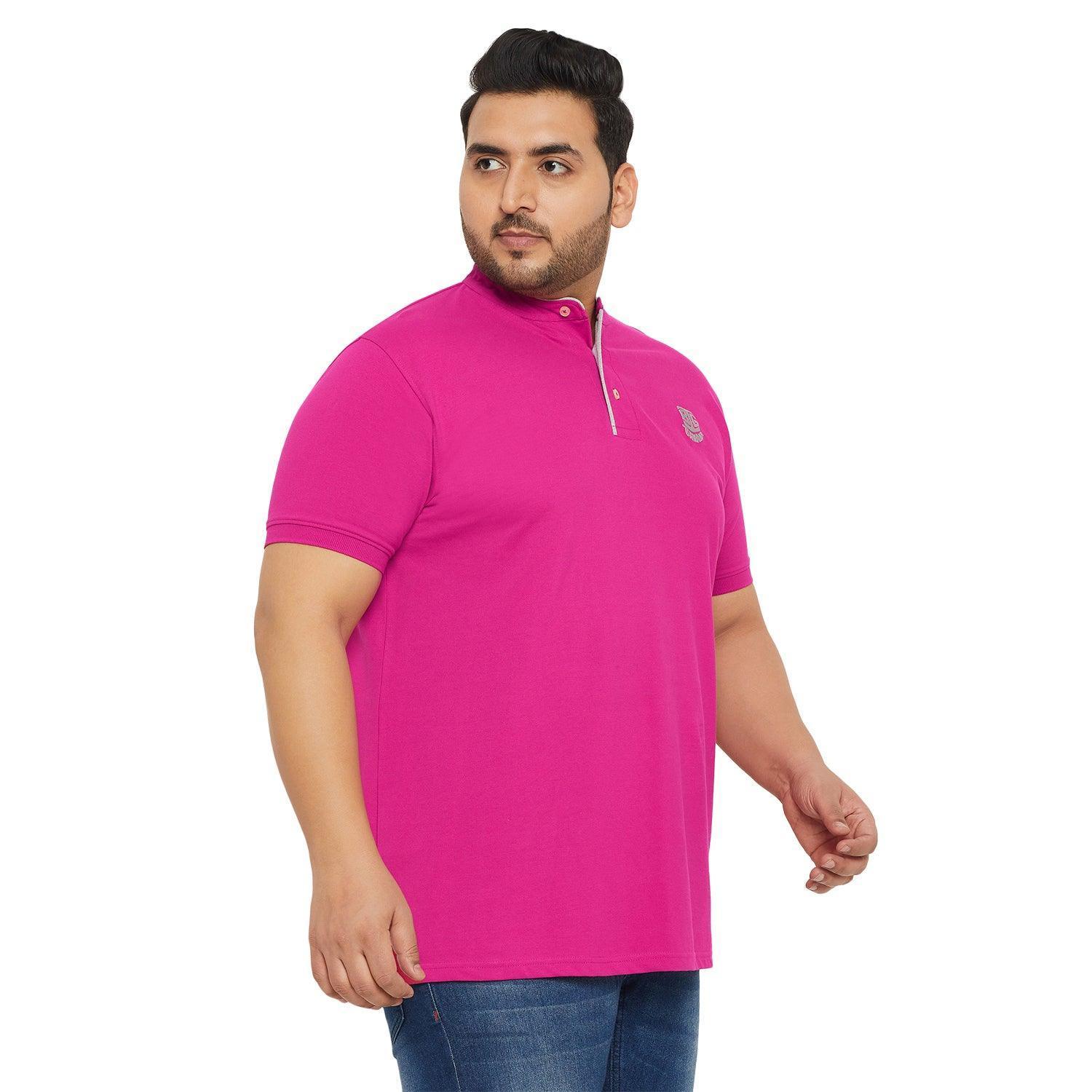 Men Plus Size Hemleys-Pink Solid Henley Tshirt - Image 4