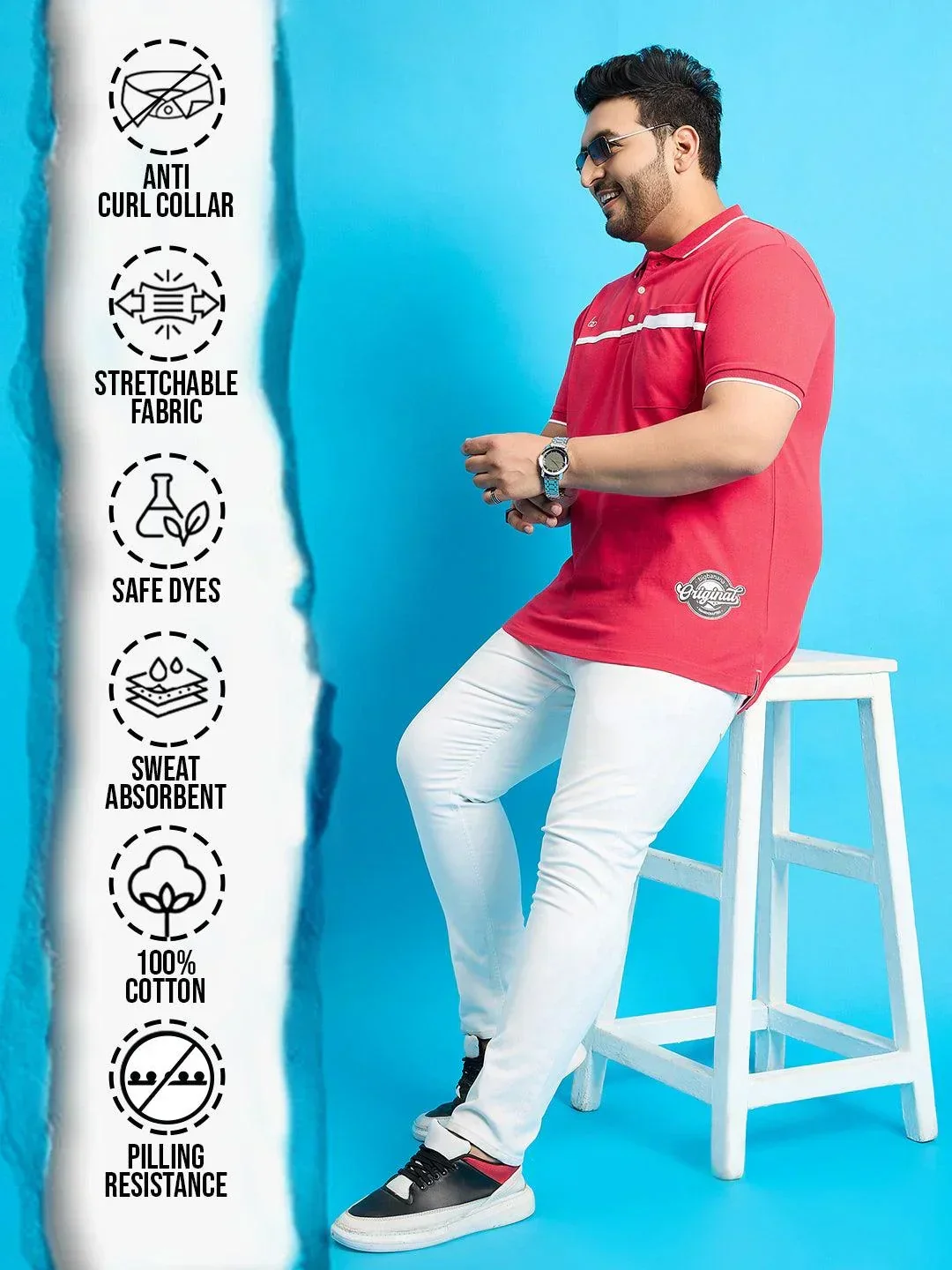 Men Plus Size Henry Solid Polo Tshirt - Image 2