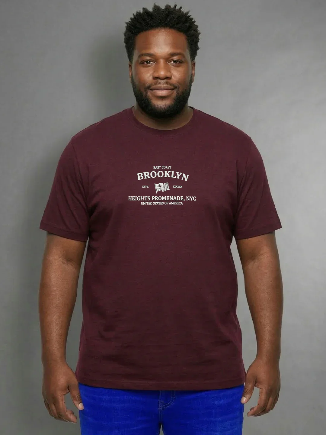 Men Plus Size Hipster Maroon Printed Round Neck Tshirt - Image 3
