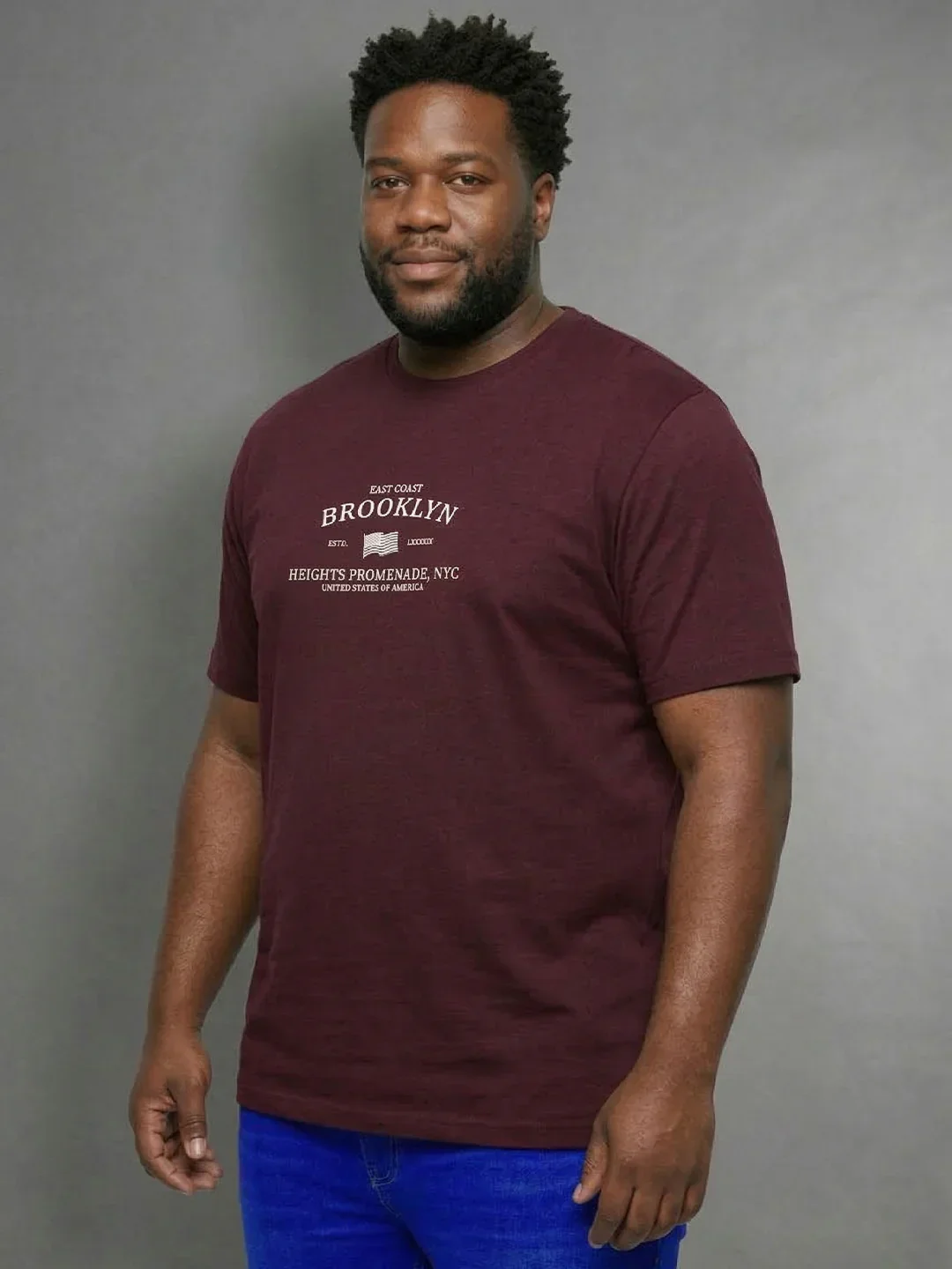 Men Plus Size Hipster Maroon Printed Round Neck Tshirt - Image 5
