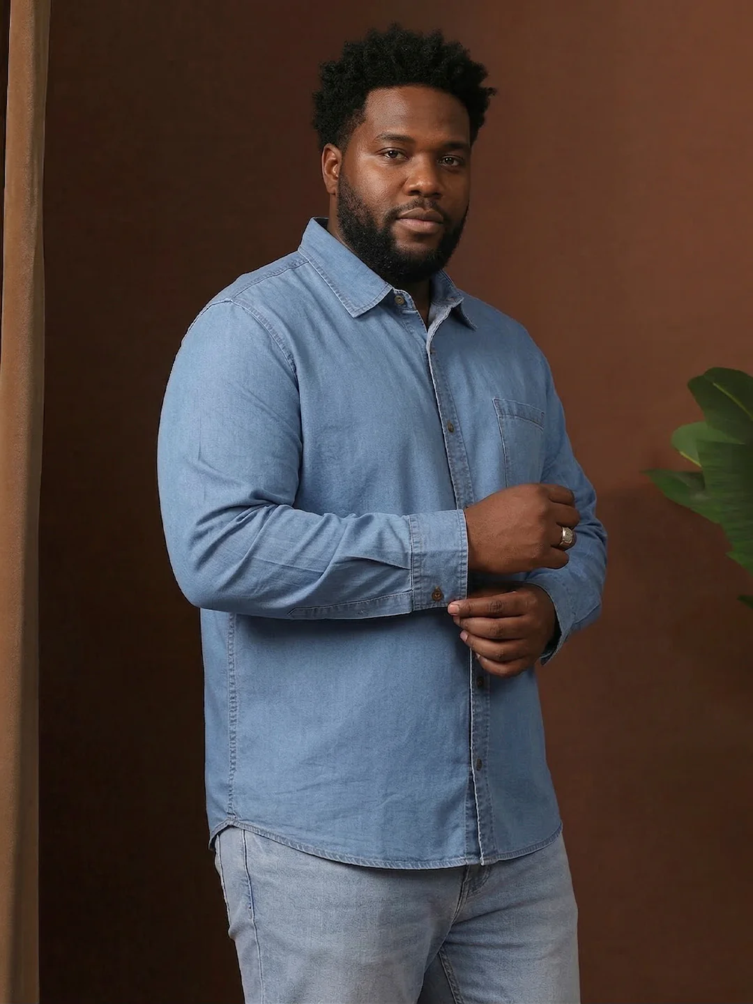 Men Plus Size Hirabati Blue Solid Casual Shirt - Image 2