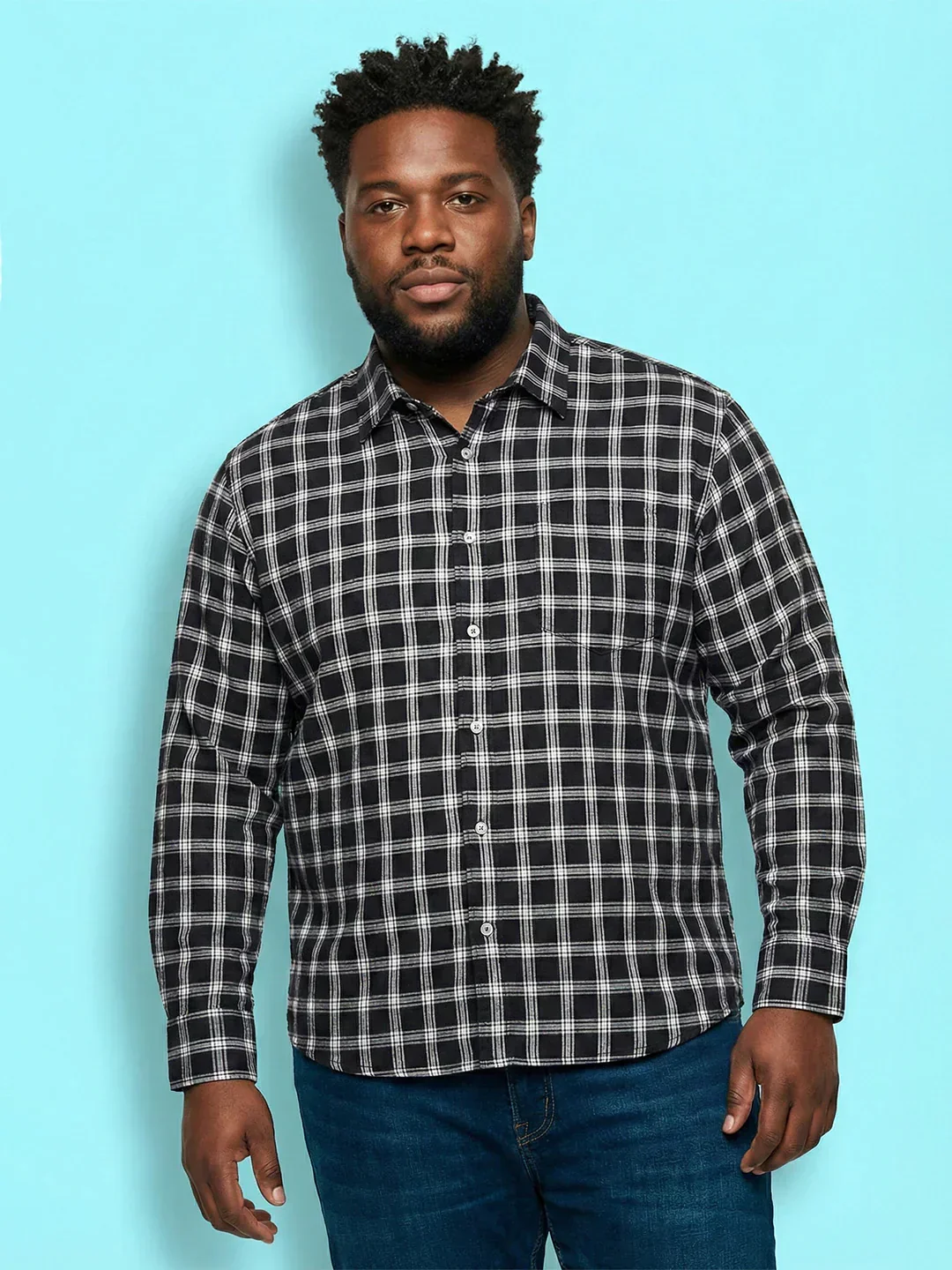 Men Plus Size Hitched Multicolor Checkered Casual Shirt - Image 2