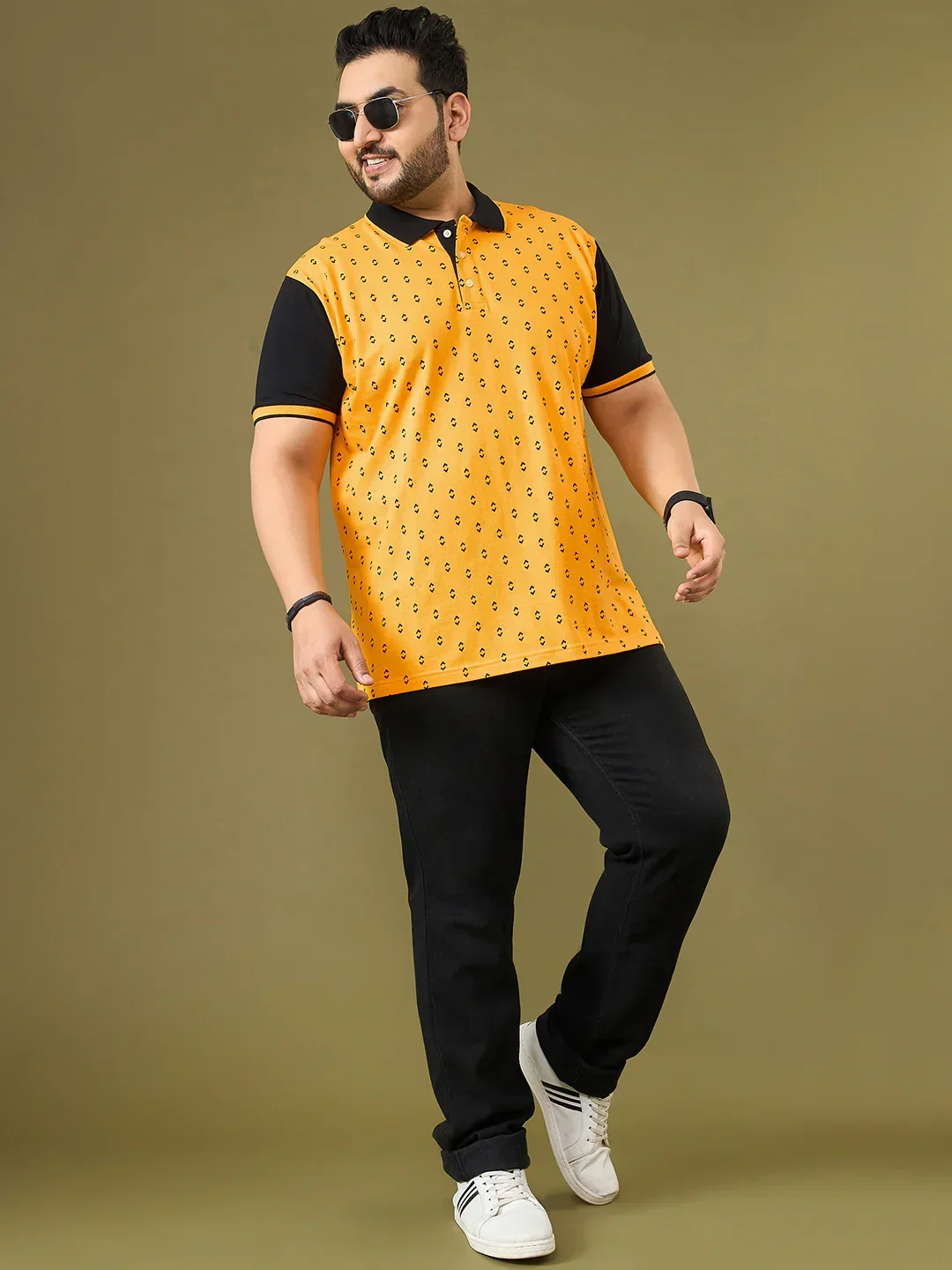 Men Plus Size Hive Yellow Printed Polo Tshirt - Image 2