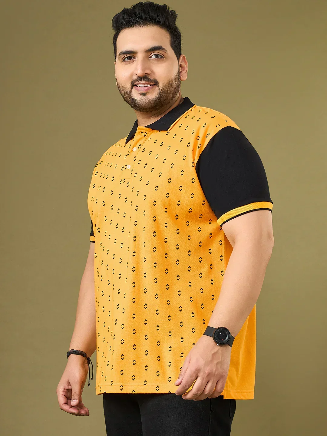 Men Plus Size Hive Yellow Printed Polo Tshirt - Image 3