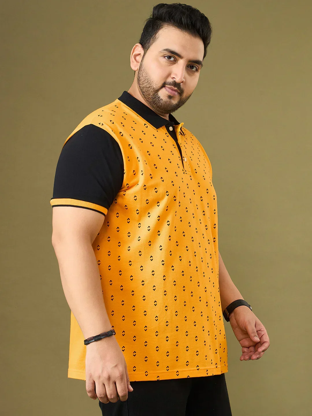 Men Plus Size Hive Yellow Printed Polo Tshirt - Image 4