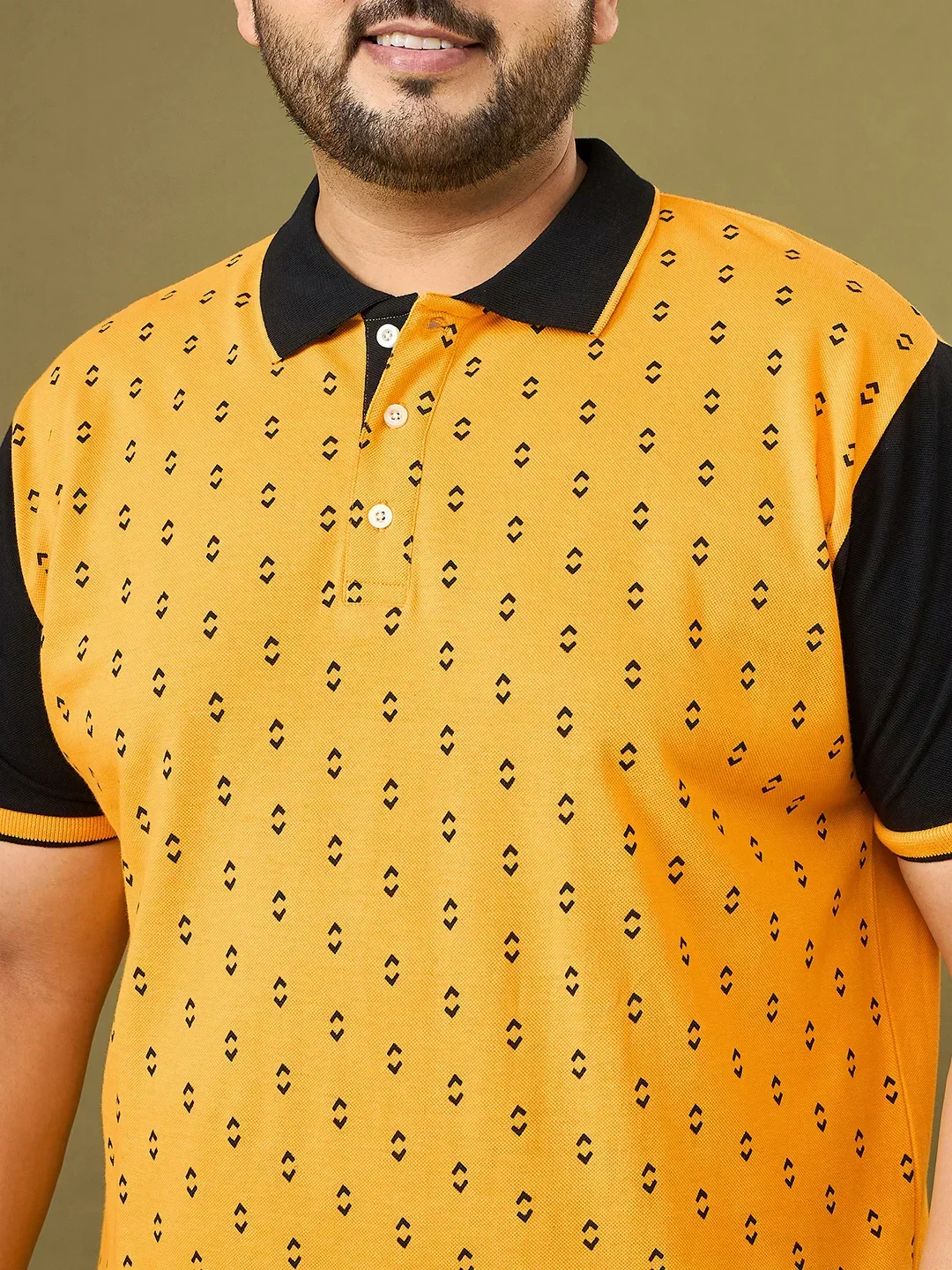 Men Plus Size Hive Yellow Printed Polo Tshirt - Image 6