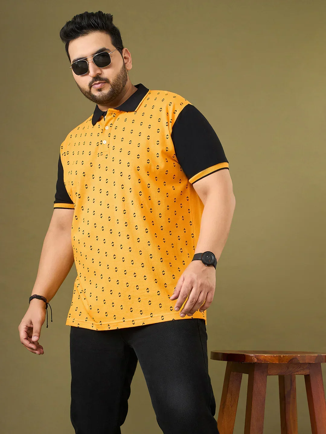Men Plus Size Hive Yellow Printed Polo Tshirt - Image 7
