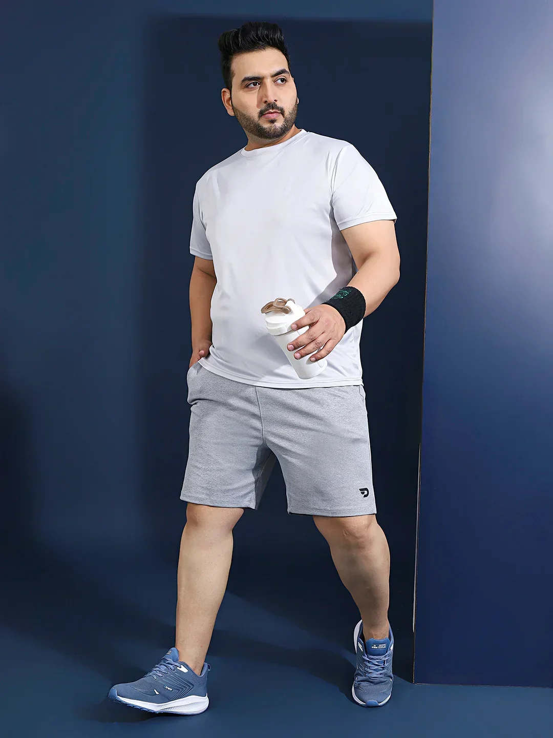 Men Plus Size Hoodark Printed Grey Round Neck Tshirt