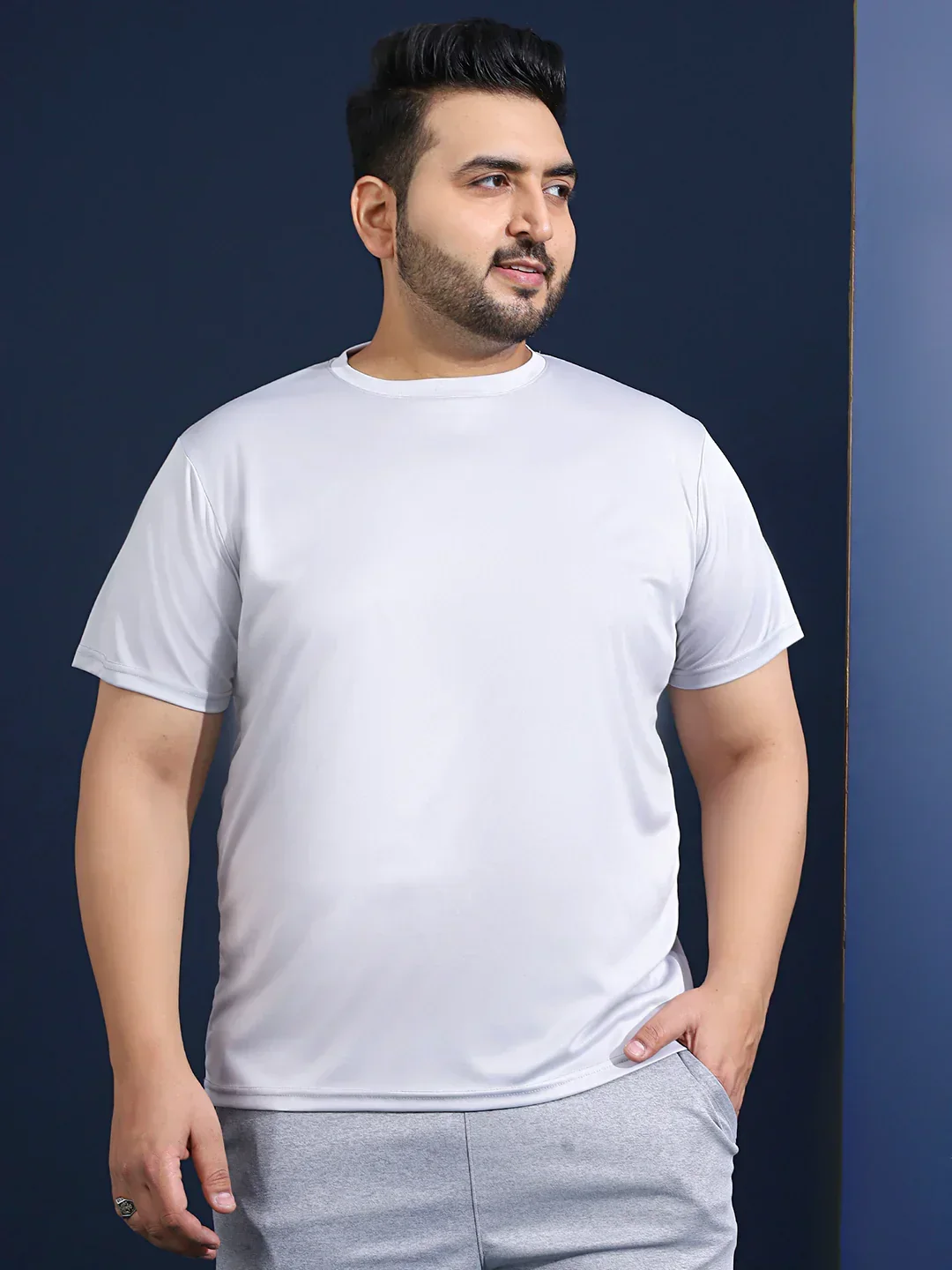 Men Plus Size Hoodark Printed Grey Round Neck Tshirt - Image 3