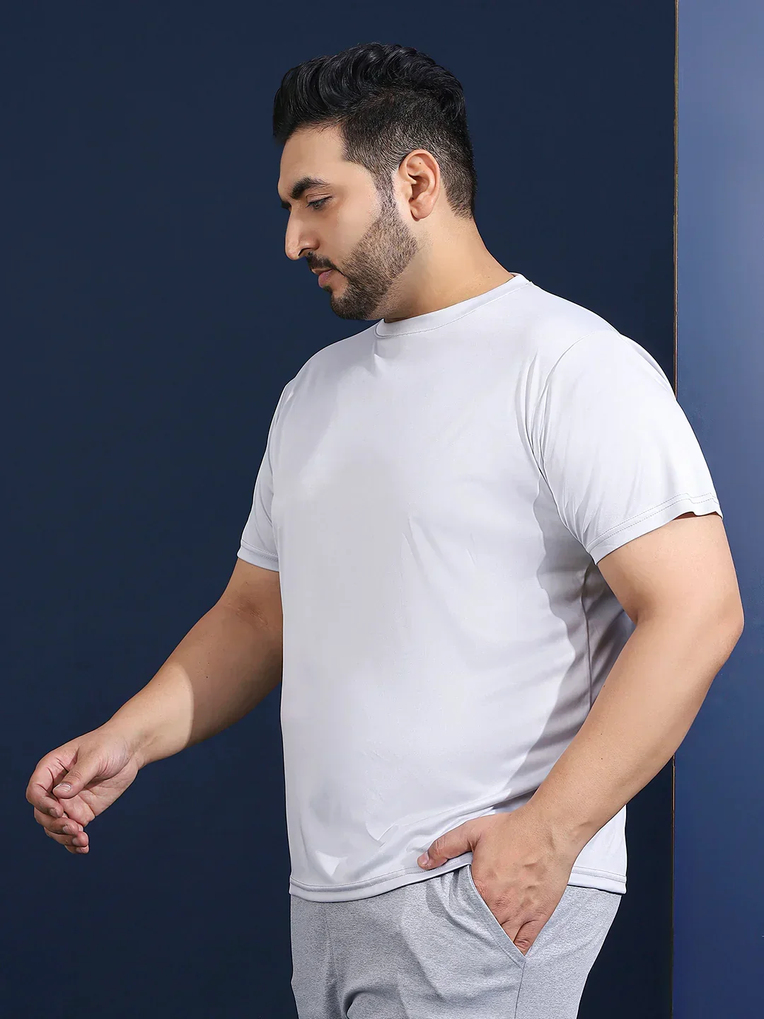 Men Plus Size Hoodark Printed Grey Round Neck Tshirt - Image 4