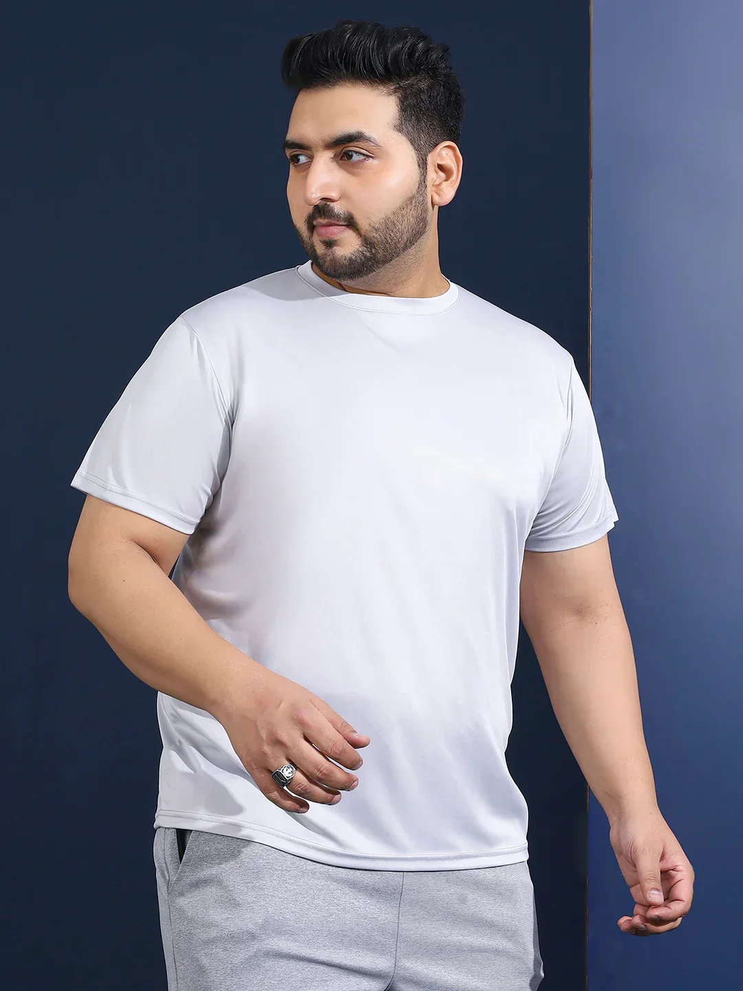 Men Plus Size Hoodark Printed Grey Round Neck Tshirt - Image 5
