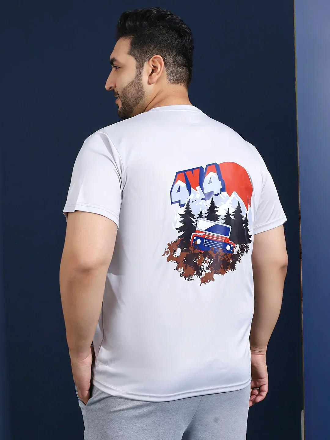 Men Plus Size Hoodark Printed Grey Round Neck Tshirt - Image 6