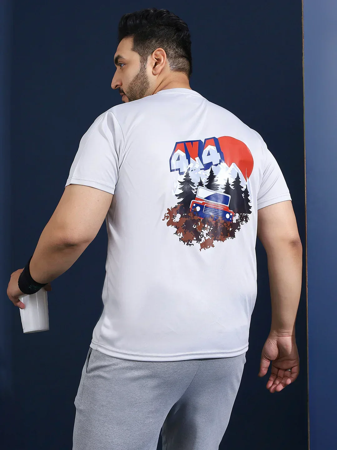 Men Plus Size Hoodark Printed Grey Round Neck Tshirt - Image 8