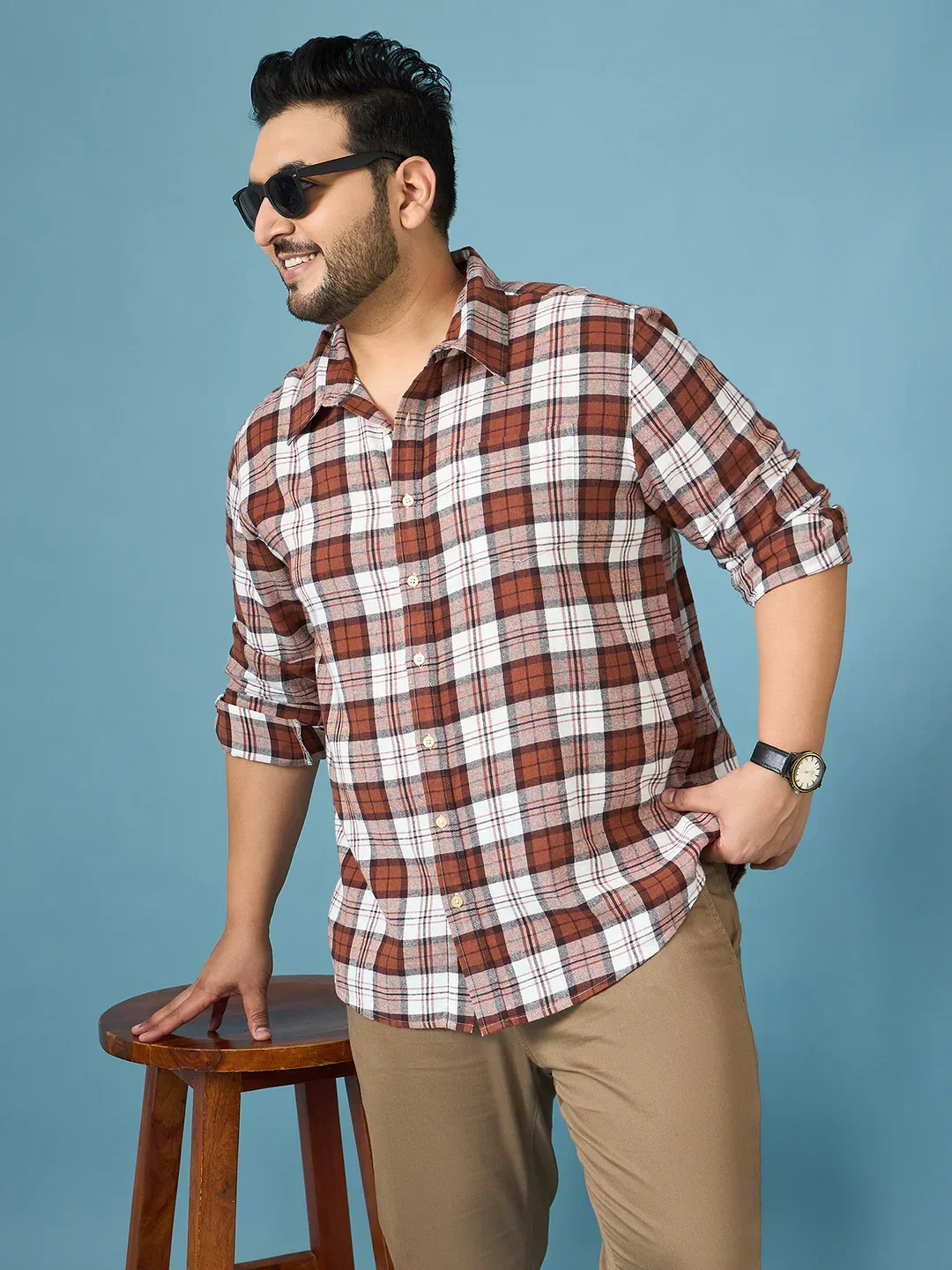 Men Plus Size Hopp Multicolor Checkered Casual Shirt - Image 2