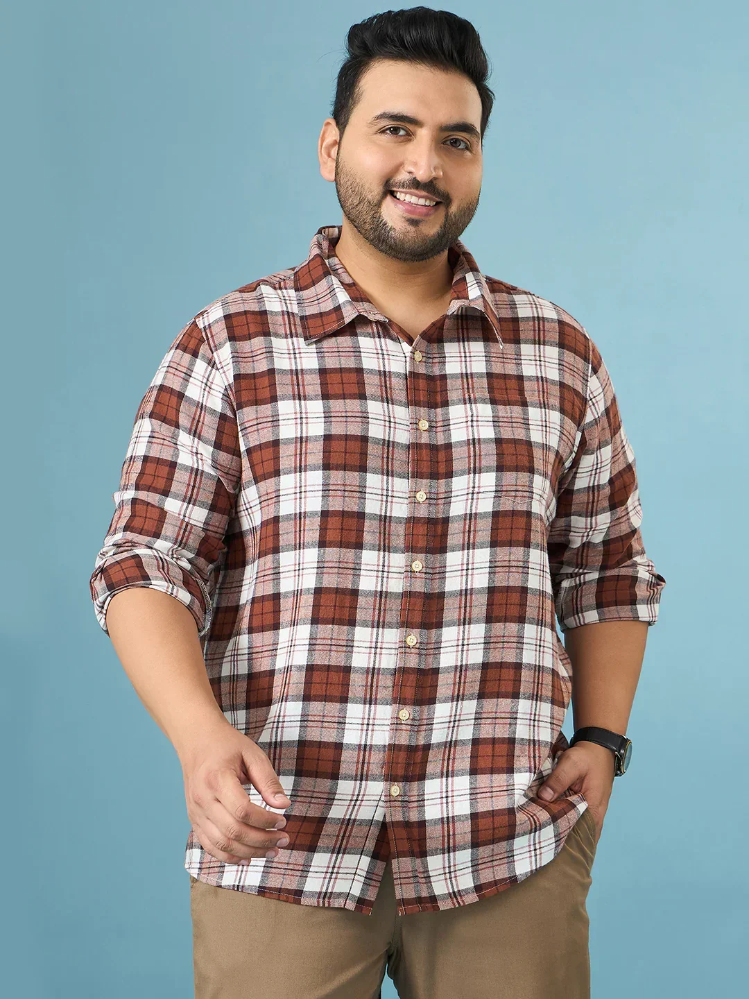 Men Plus Size Hopp Multicolor Checkered Casual Shirt - Image 3