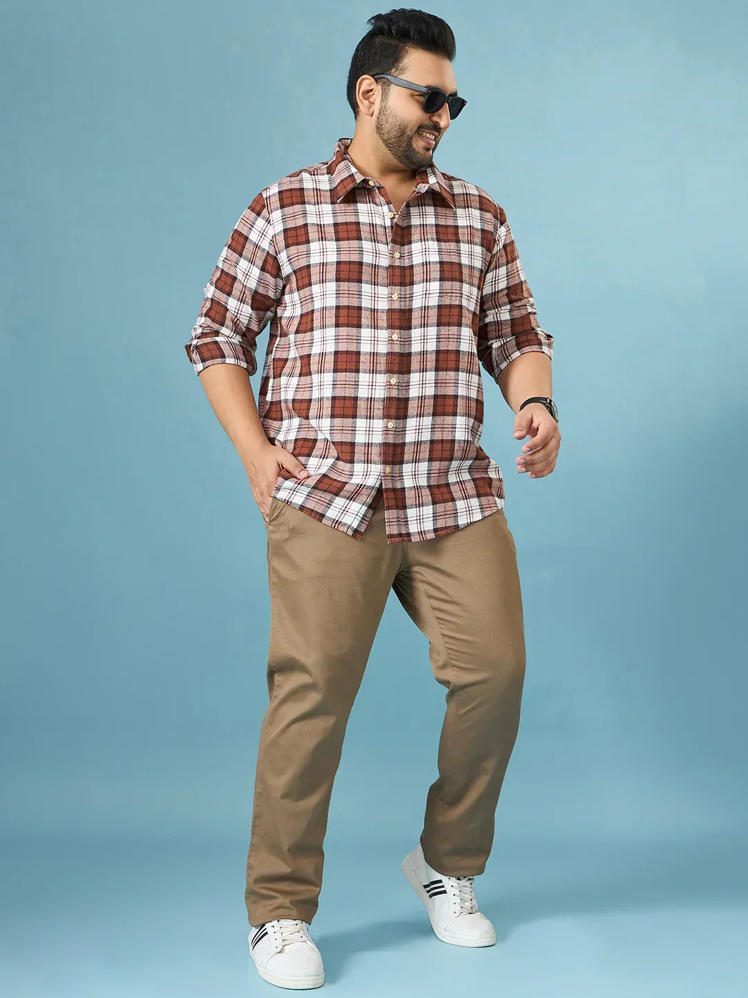 Men Plus Size Hopp Multicolor Checkered Casual Shirt - Image 4