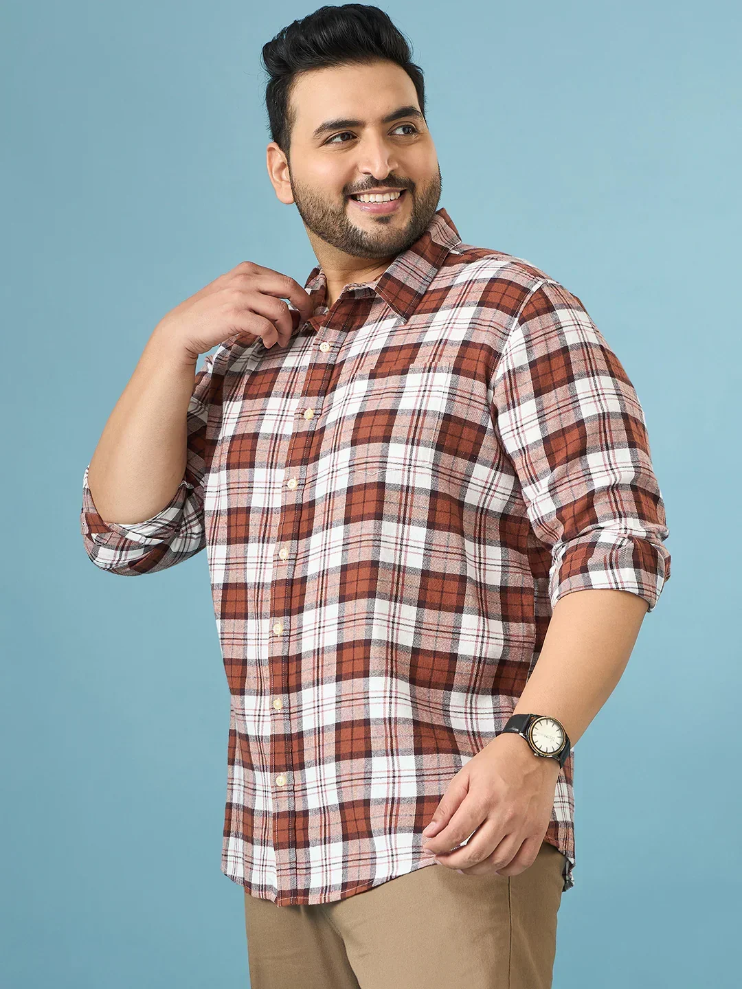 Men Plus Size Hopp Multicolor Checkered Casual Shirt - Image 5