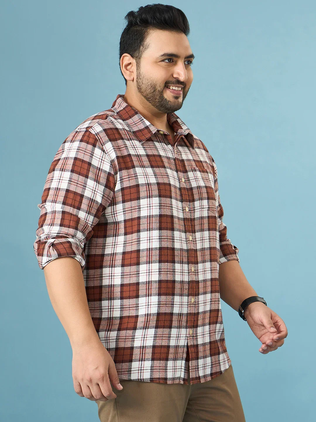 Men Plus Size Hopp Multicolor Checkered Casual Shirt - Image 6