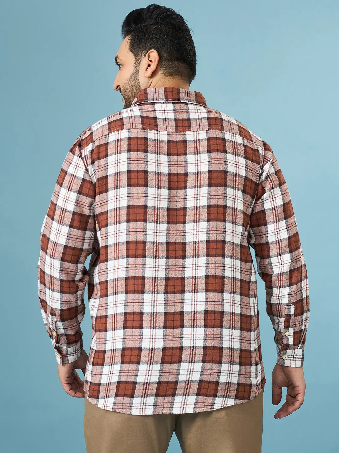 Men Plus Size Hopp Multicolor Checkered Casual Shirt - Image 7