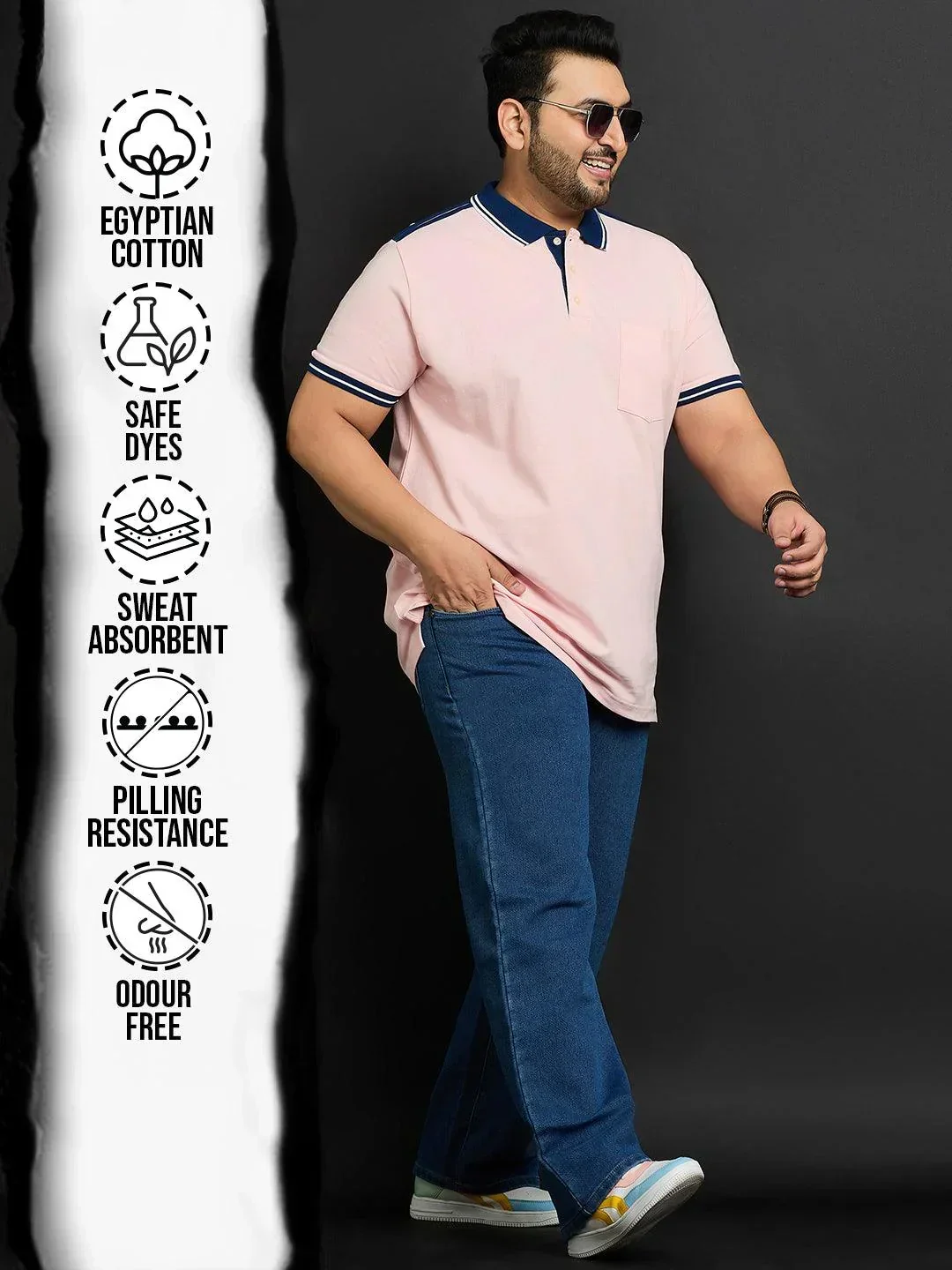 Men Plus Size Husa Solid Polo Tshirt - Image 2