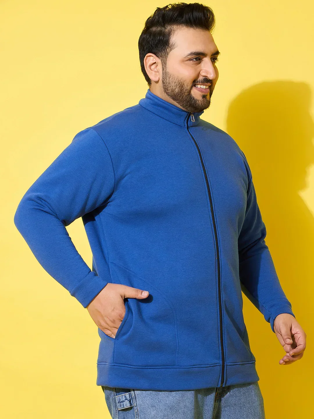 Men Plus Size Hustle Royal Blue  Printed  Jacket - Image 3