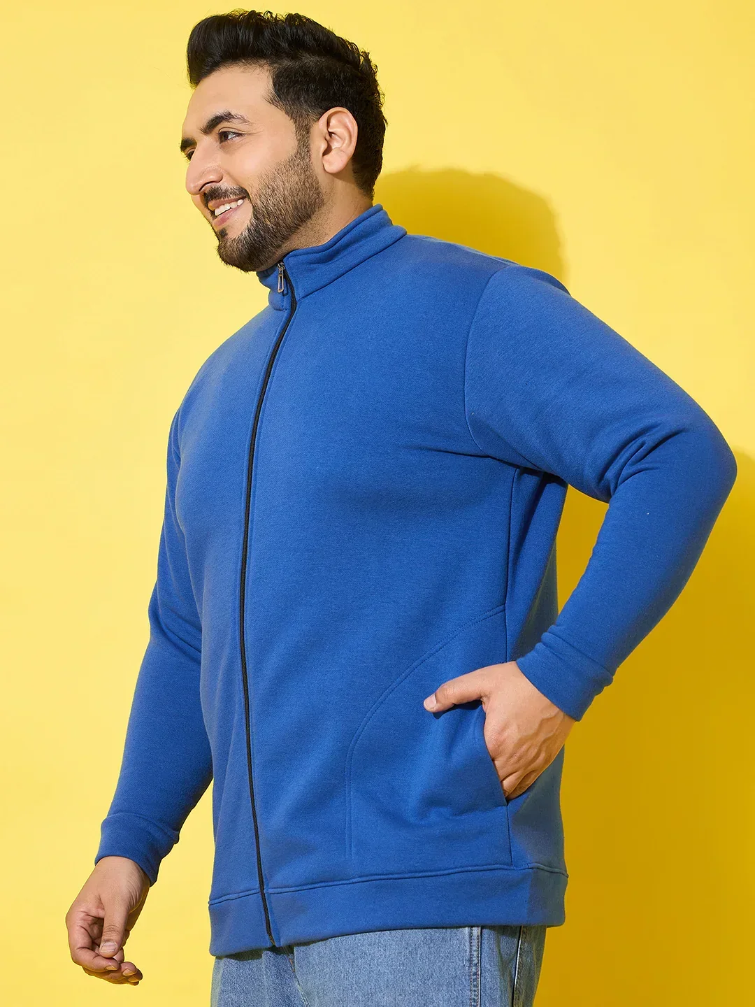 Men Plus Size Hustle Royal Blue  Printed  Jacket - Image 4