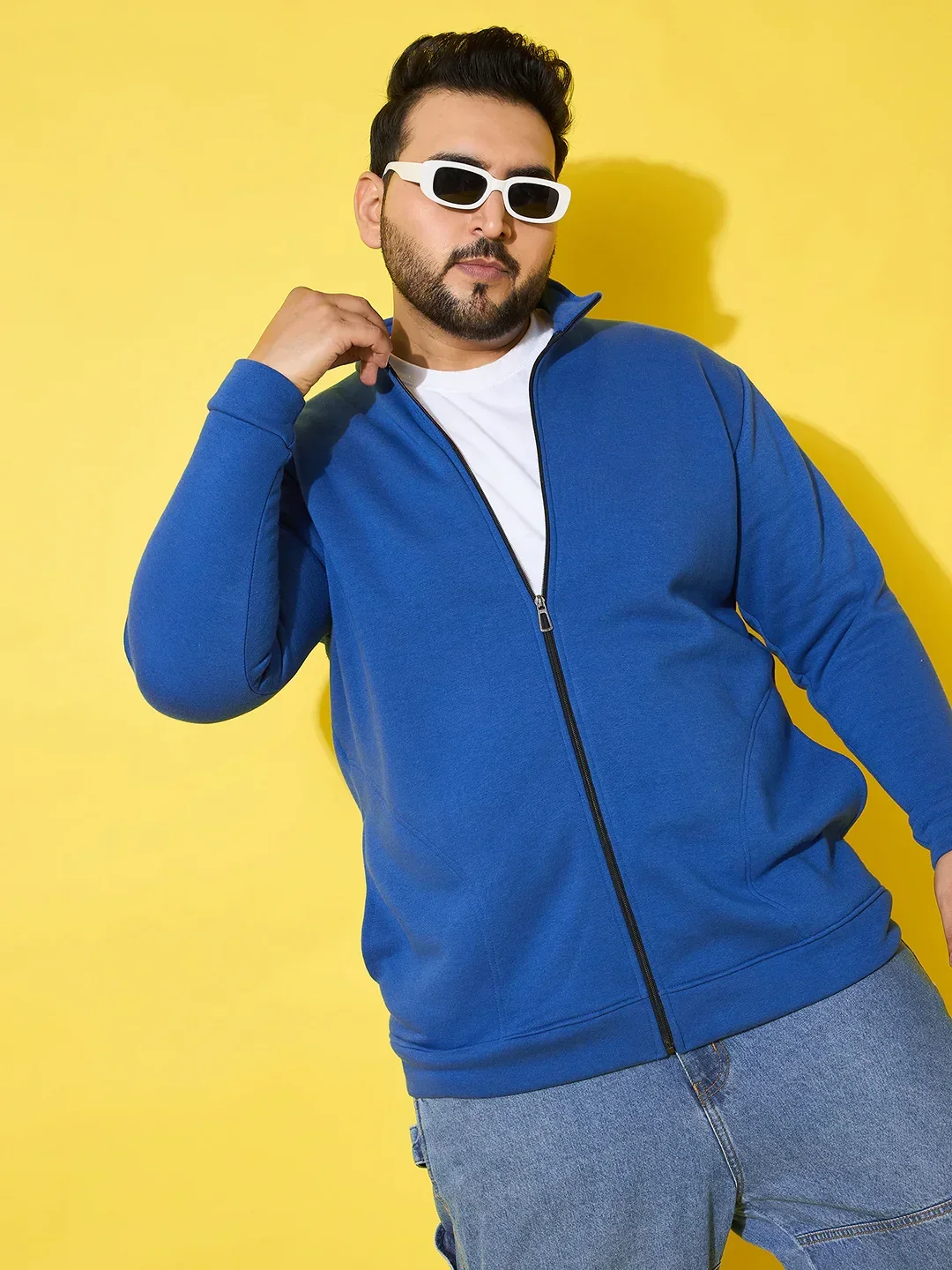 Men Plus Size Hustle Royal Blue  Printed  Jacket - Image 6