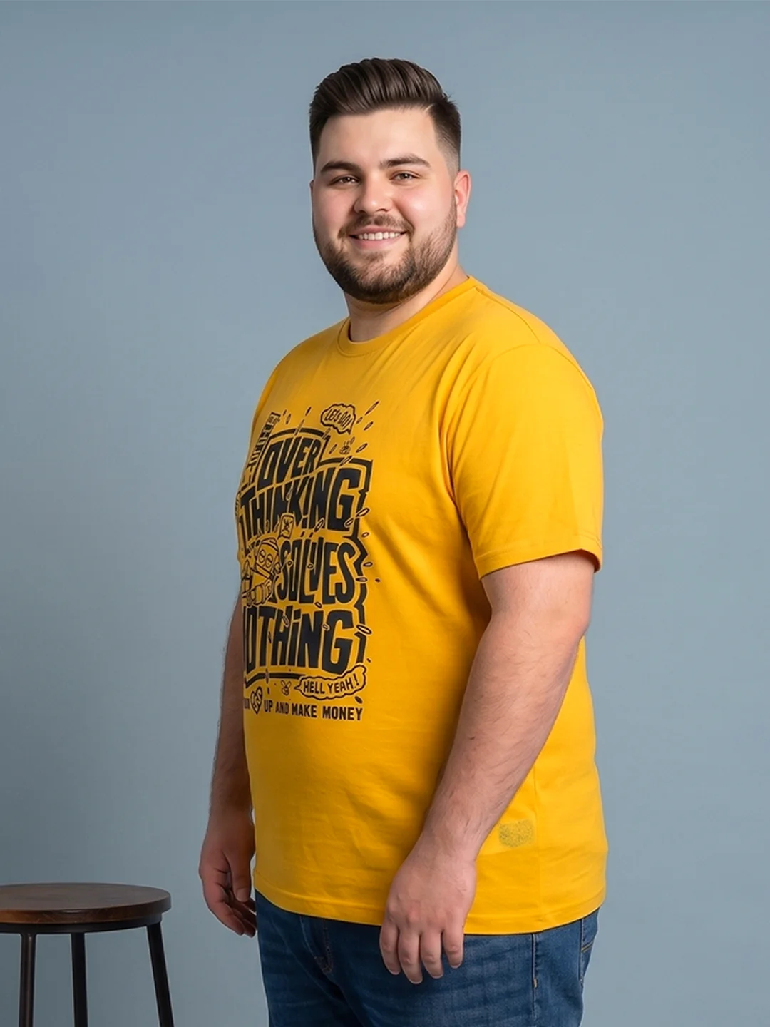 Men Plus Size Ideastorm Yellow Printed Round Neck - Image 2