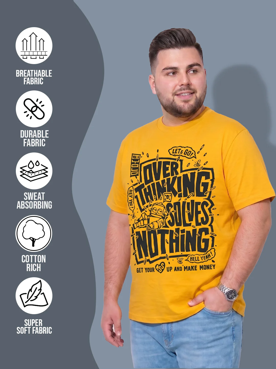 Men Plus Size Ideastorm Yellow Printed Round Neck - Image 5