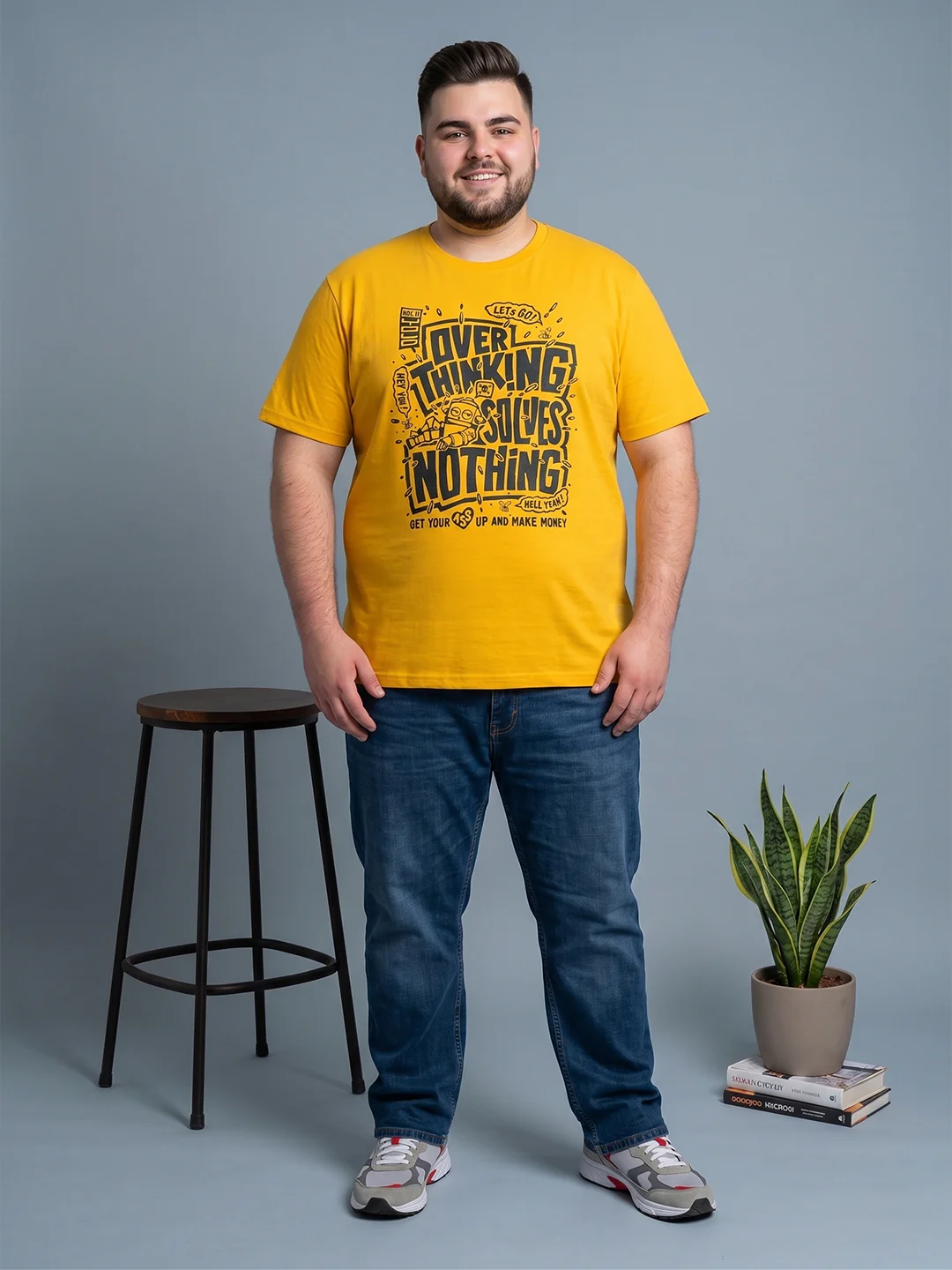 Men Plus Size Ideastorm Yellow Printed Round Neck - Image 6