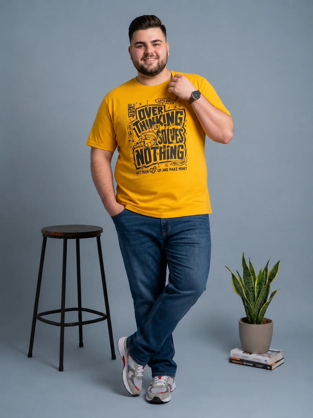 Men Plus Size Ideastorm Yellow Printed Round Neck - Image 7
