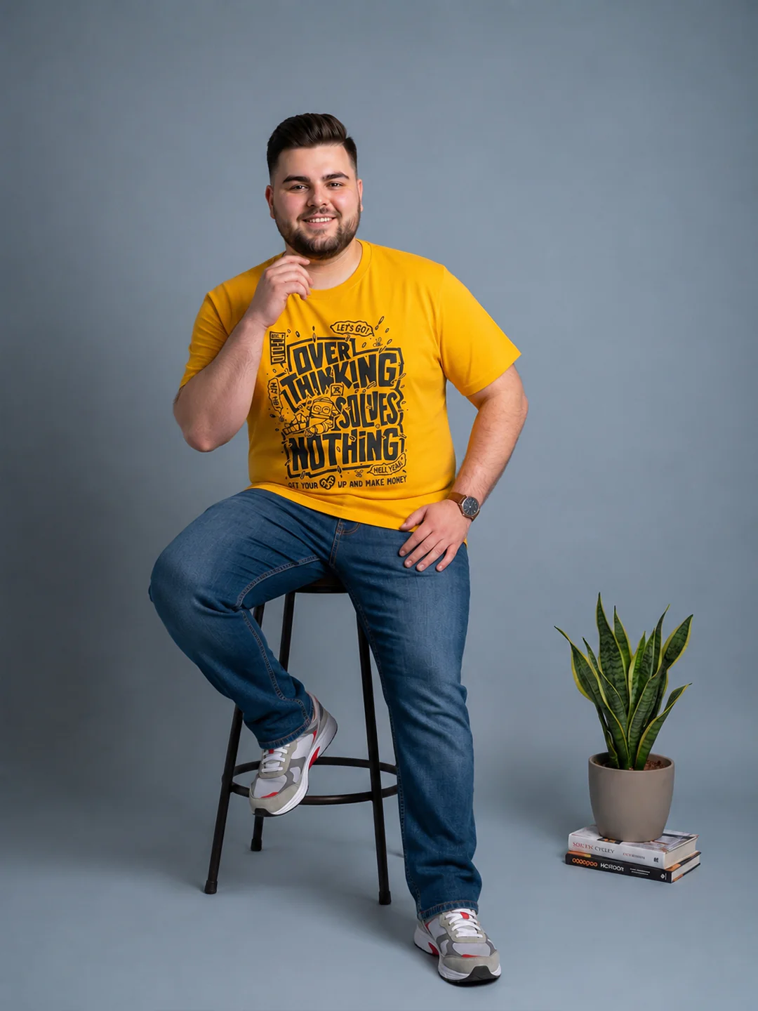 Men Plus Size Ideastorm Yellow Printed Round Neck - Image 8