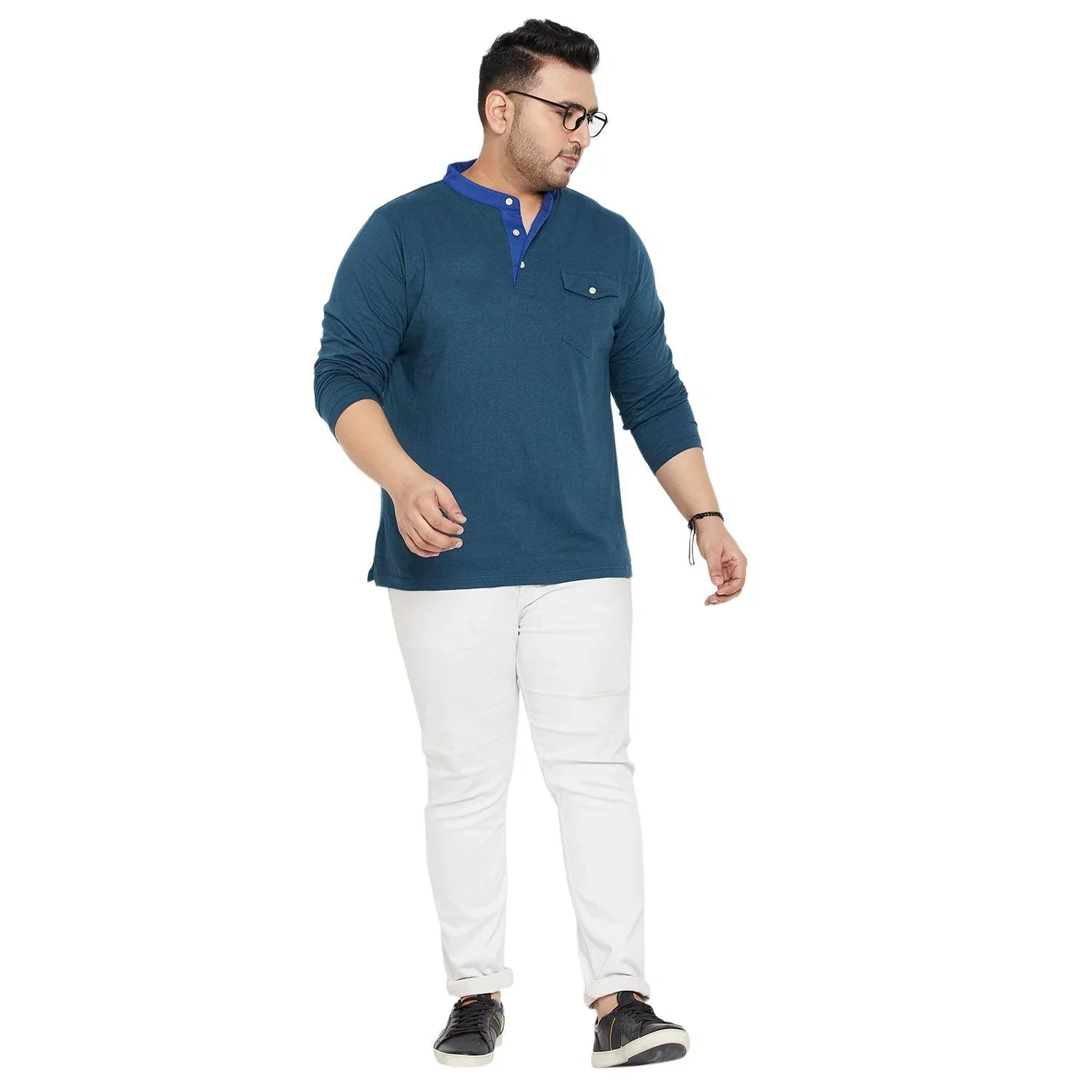 Men Plus Size Infinity Solid Henley Tshirt - Image 2
