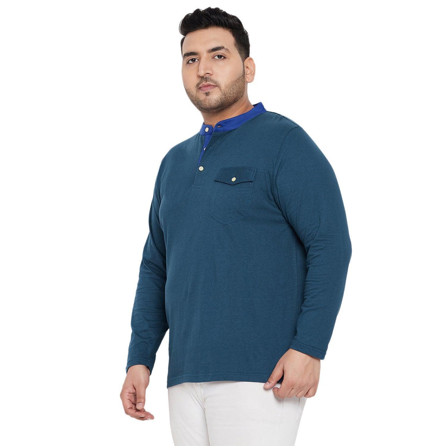 Men Plus Size Infinity Solid Henley Tshirt - Image 3