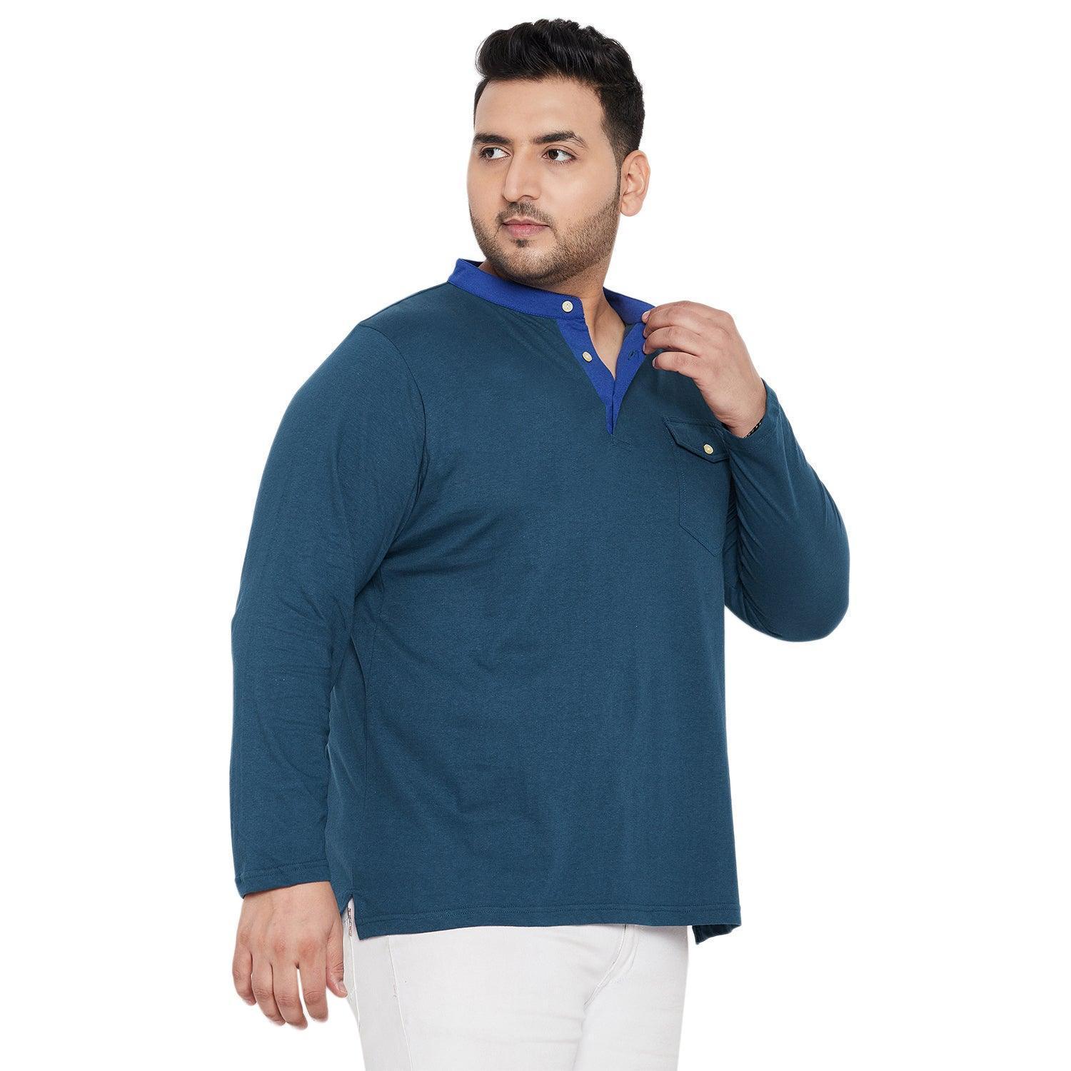 Men Plus Size Infinity Solid Henley Tshirt - Image 4