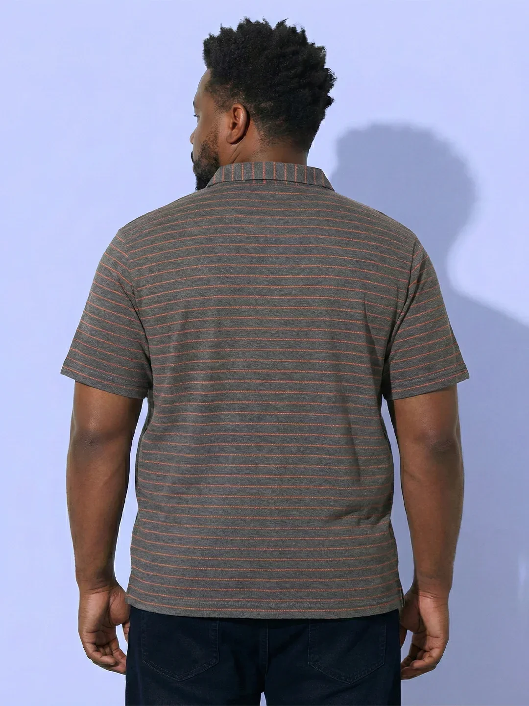Men Plus Size Initial Grey Striped Casual Shirt - Image 5