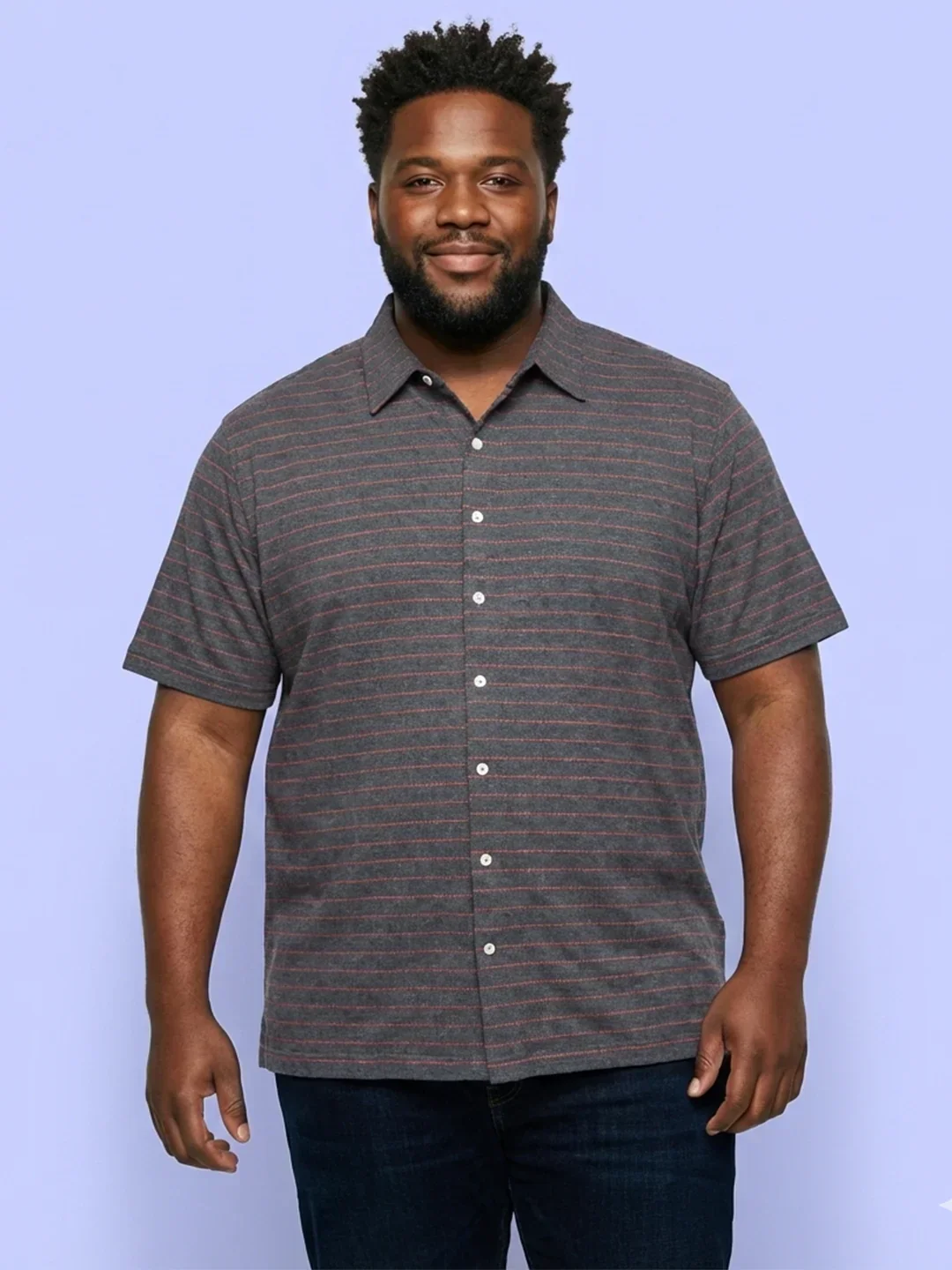 Men Plus Size Initial Grey Striped Casual Shirt - Image 7