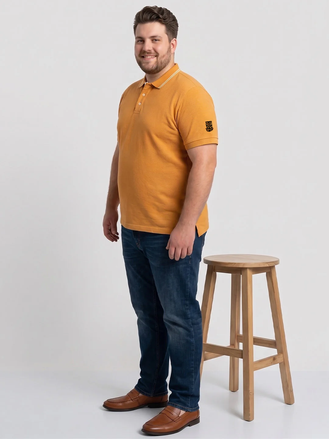 Men Plus Size Inscription Yellow Printed Polo - Image 3