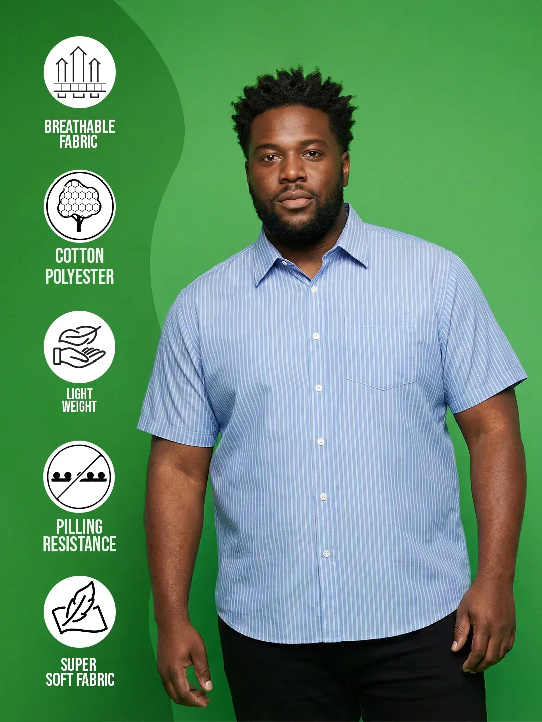 Men Plus Size Intent Sky-Blue Striped Casual Shirt - Image 2