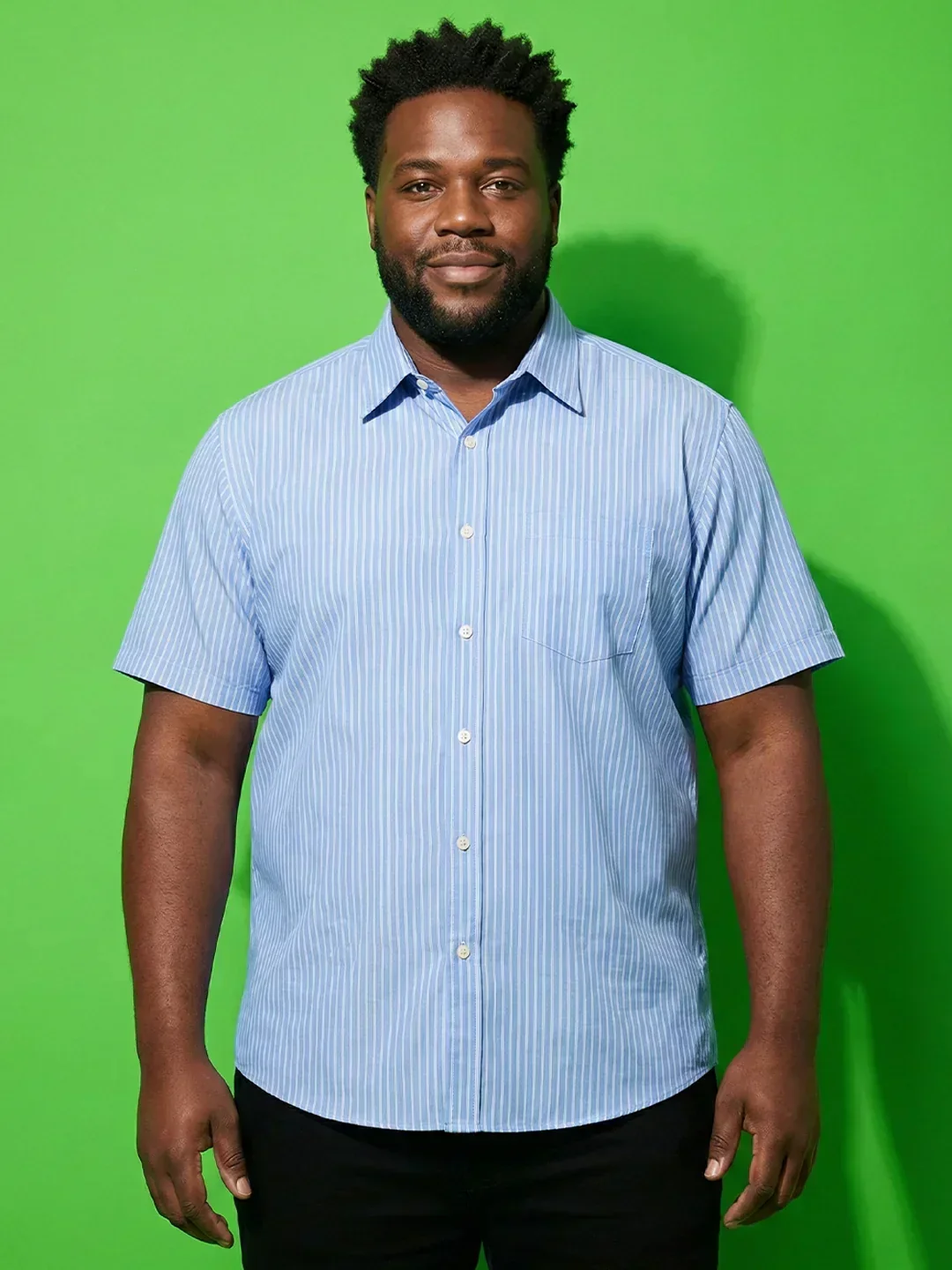 Men Plus Size Intent Sky-Blue Striped Casual Shirt - Image 3
