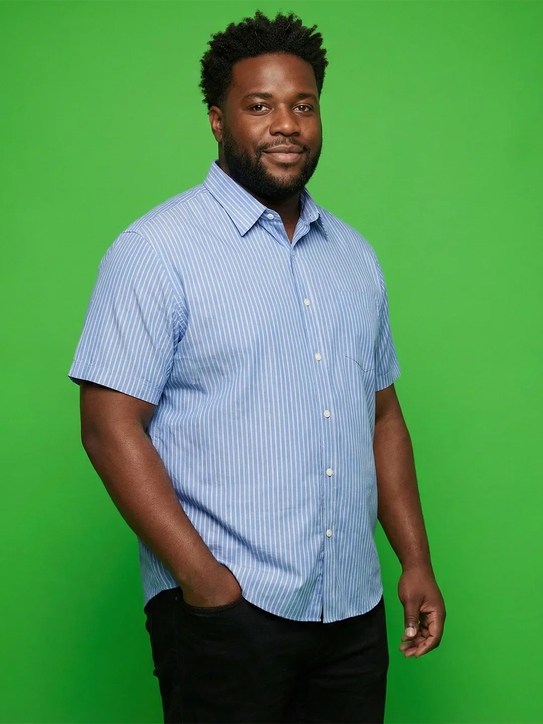 Men Plus Size Intent Sky-Blue Striped Casual Shirt - Image 4