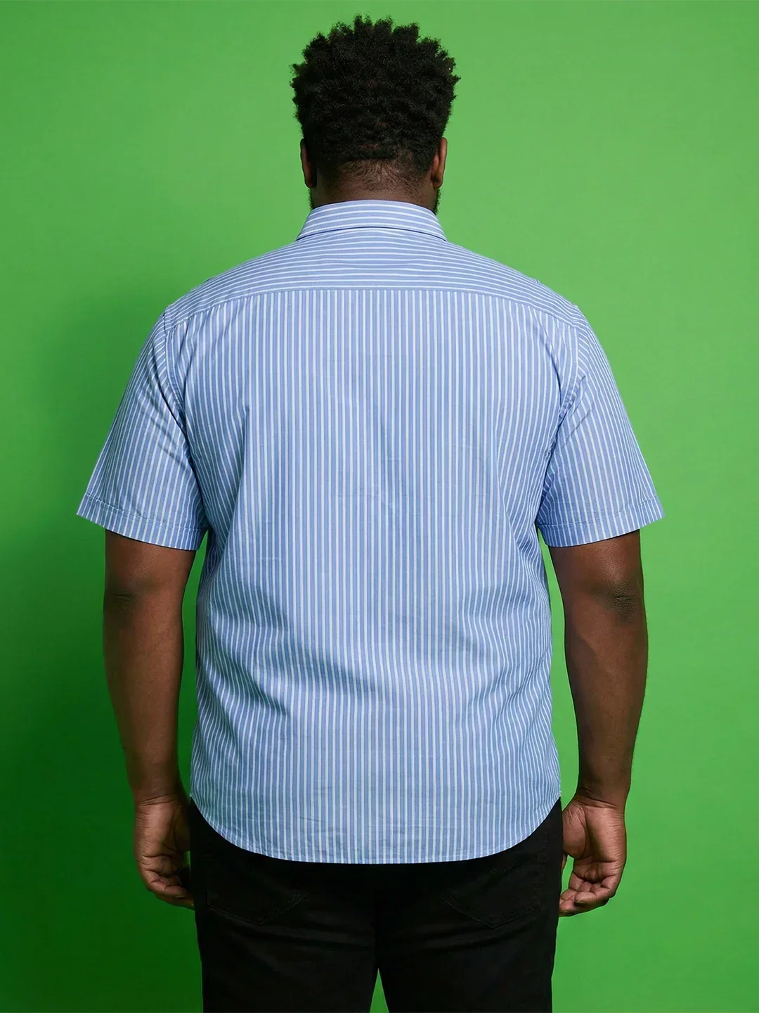 Men Plus Size Intent Sky-Blue Striped Casual Shirt - Image 6