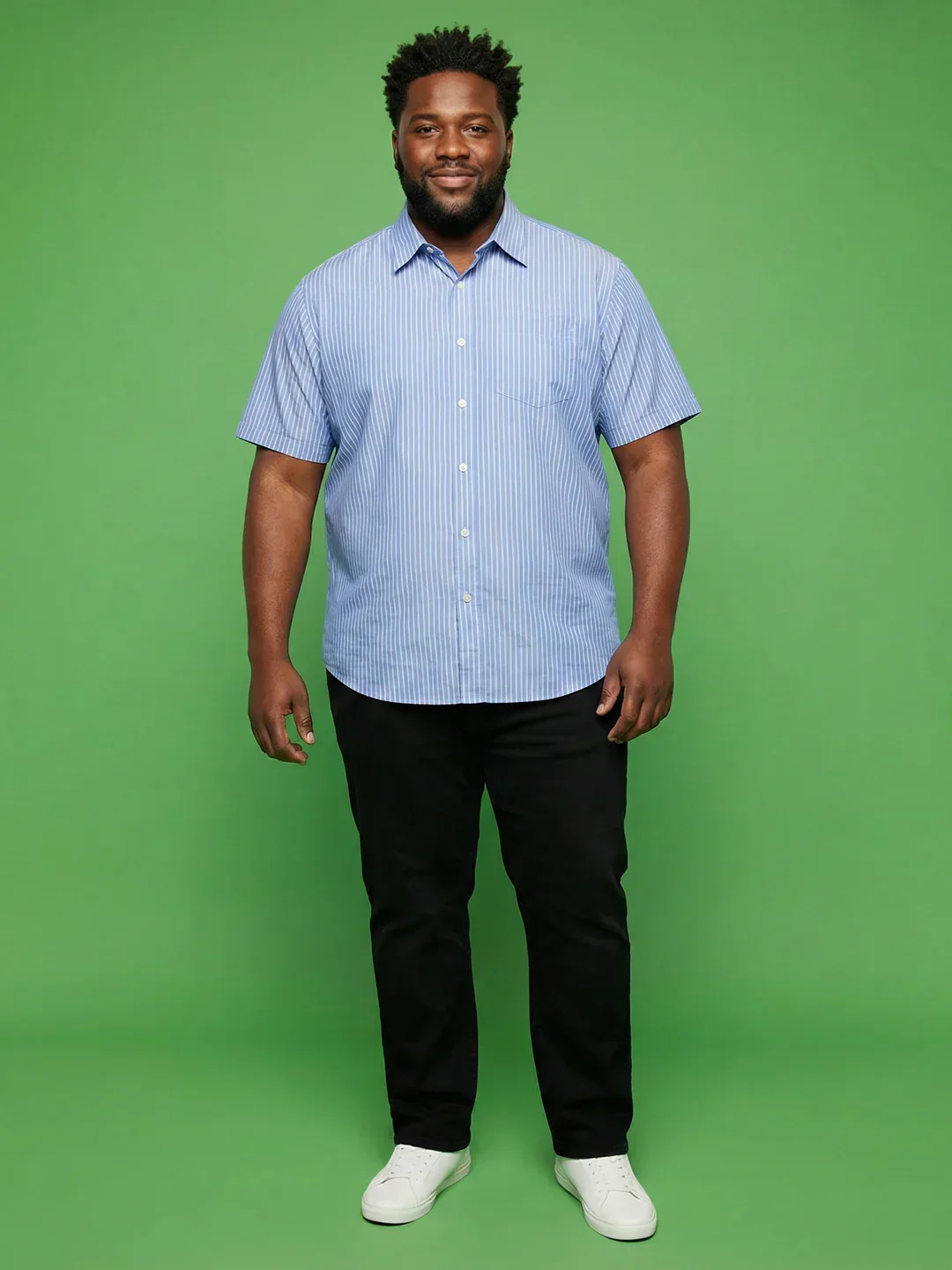 Men Plus Size Intent Sky-Blue Striped Casual Shirt - Image 8